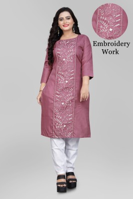 KRSN FAB Women Embroidered A-line Kurta(Pink)