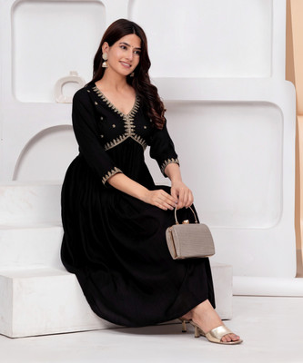 KPF Women Embellished Anarkali Kurta(Black)