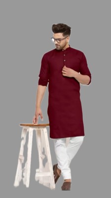 VINAARI Men Solid Straight Kurta(Maroon)