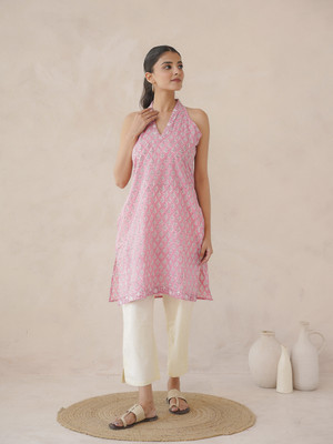 Goodhand Women Printed Straight Kurta(Pink)