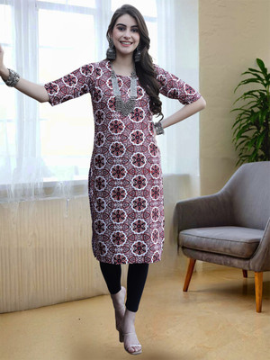 Moda Rapido Women Printed A-line Kurta(Maroon)