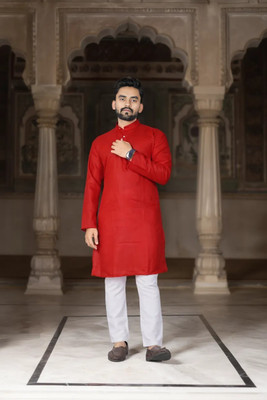 DHASU TRENDZ Men Solid Straight Kurta(Red)