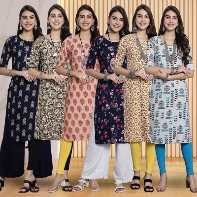 EthnicBasket Women Printed, Floral Print Straight Kurta(Multicolor)