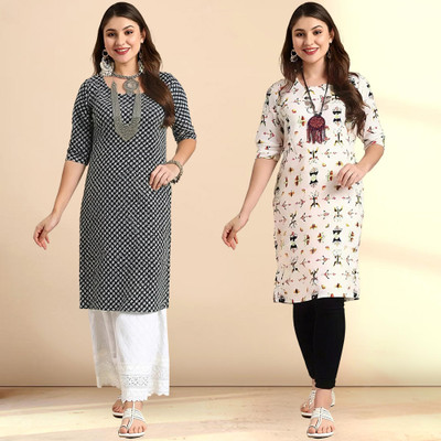 1 Stop Fashion Women Printed Straight Kurta(Multicolor)