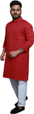 RAI's Men Self Design Straight Kurta(Red)