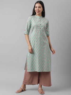 DIVENA Women Printed Straight Kurta(Green, Pink)