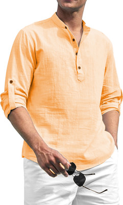 FireFish Men Solid A-line Kurta(Orange)
