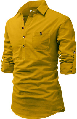 CROWNTAIL Men Solid A-line Kurta(Yellow)