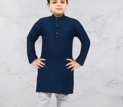 Qitty Boys Embellished Straight Kurta(Dark Blue)