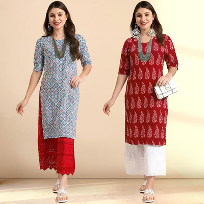 EthnicBasket Women Printed Straight Kurta(Multicolor)