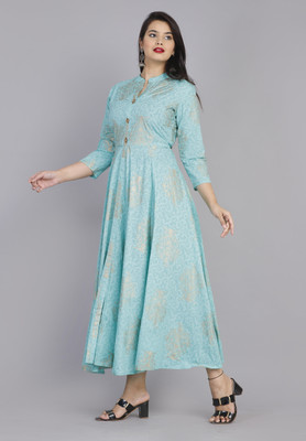 AnviTextile Women Printed Anarkali Kurta(Blue)