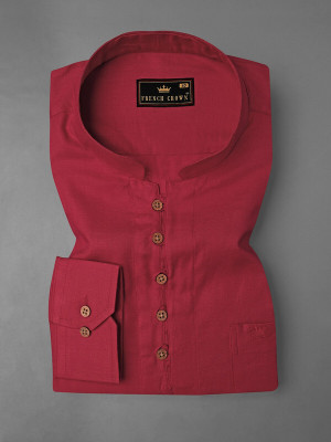 french crown Men Solid Straight Kurta(Red)
