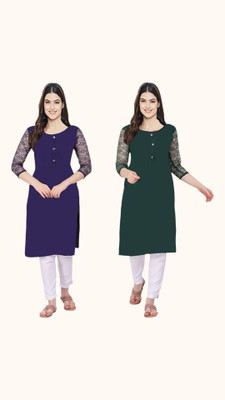 StylishKurtas Women Solid Straight Kurta(Dark Blue, Dark Green)