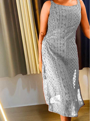 ParrotCreation Women Chikan Embroidery Ethnic Dress Kurta(Grey)