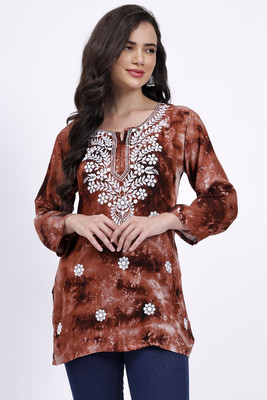 The Chikankari Story Women Chikan Embroidery Straight Kurta(Brown)