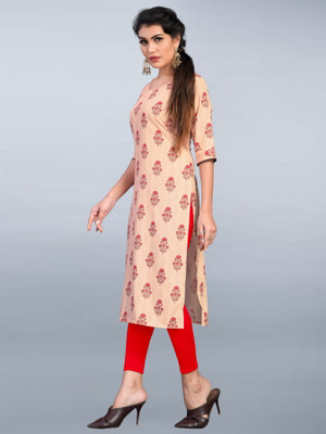 Modli 20 Fashion Women Striped Straight Kurta(Beige)