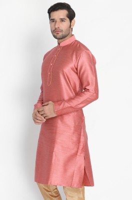 VM Men Self Design Straight Kurta(Pink)