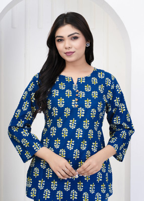 Zwc Women Printed A-line Kurta(Blue)