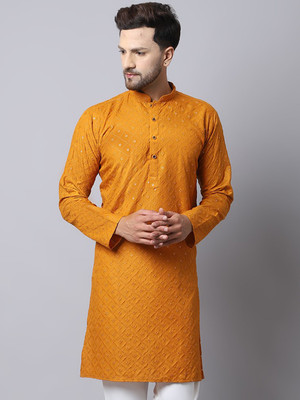 kaifoo Men Solid Straight Kurta(Yellow)