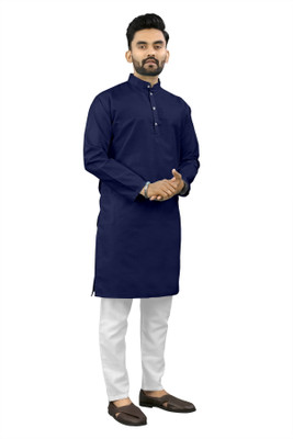Shree Dutt Creation Men Solid Straight Kurta(Dark Blue)