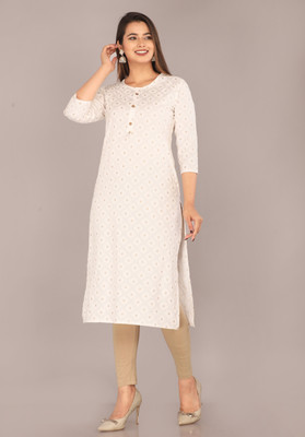 HARSUKHI Women Printed Straight Kurta(White)
