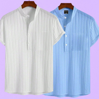 JenilEStore Men Self Design A-line Kurta(White, Light Blue)