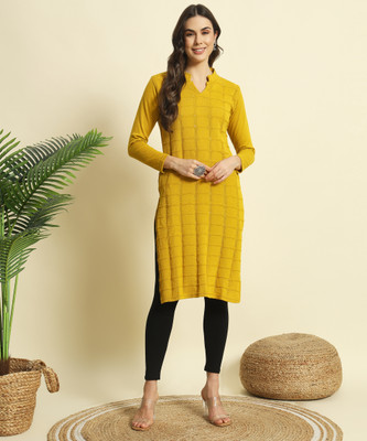 HEMLOCK Women Self Design Straight Kurta(Orange)