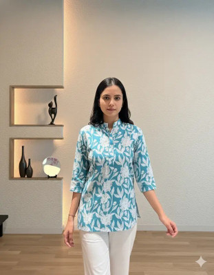 antibikli Women Floral Print Straight Kurta(Blue)