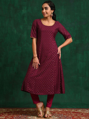 Sangria Women Printed A-line Kurta(Maroon)