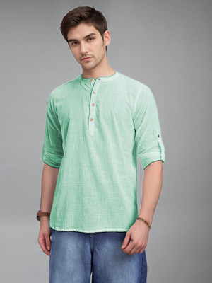 Navkanj Men Solid A-line Kurta(Silver)