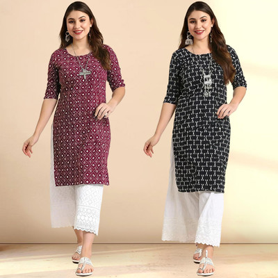 EthnicBasket Women Printed Straight Kurta(Multicolor)