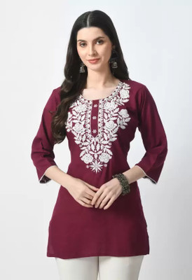 NSA fashion Women Embroidered A-line Kurta(Purple)