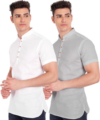UNIFAV Men Solid Straight Kurta(Grey)