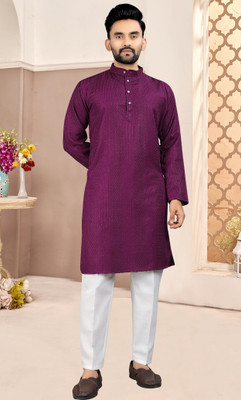 Lazzly Men Self Design Straight Kurta(Purple)