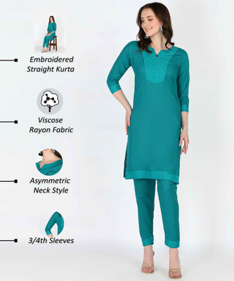 Anvi creation Women Solid A-line Kurta(Light Blue)