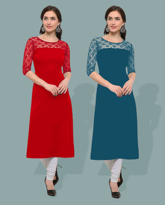 maaheshvi Women Self Design Straight Kurta(Red)