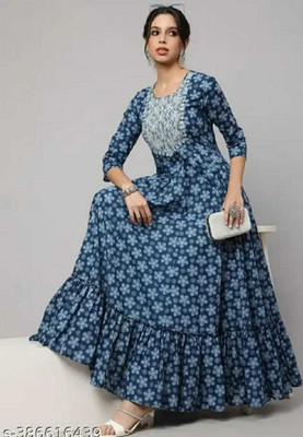 Shree Gulmohar Fashion Women Animal Print Anarkali Kurta(Blue)