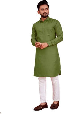 Svatantra Men Solid Pathani Kurta(Green)