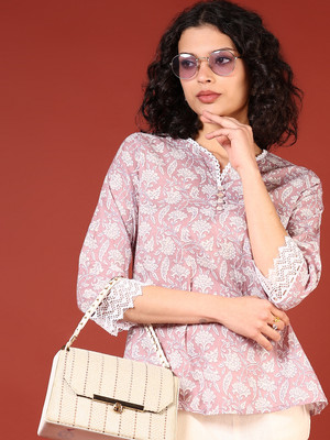 V-MART Women Printed A-line Kurta(Purple)