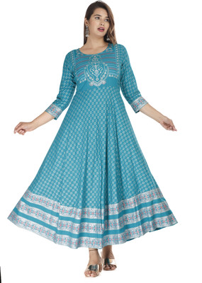 VENUSY Women Self Design Anarkali Kurta(Light Blue)