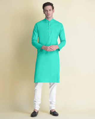 FASHIONPARROT Men Solid Straight Kurta(Light Green)