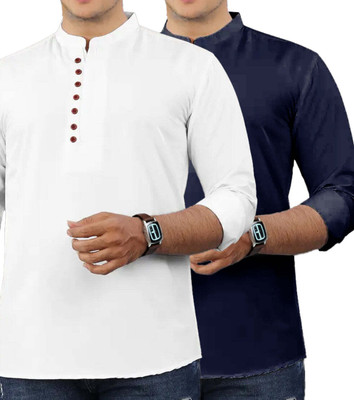 VIMASUTI Men Solid Straight Kurta(Dark Blue)
