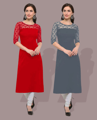 Maheshvi Women Self Design Straight Kurta(Red)