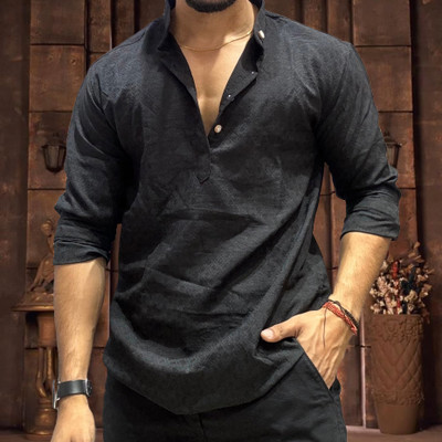 YG BHALIYA Men Solid Straight Kurta(Black)