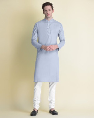 JENZEE Men Solid Straight Kurta(Grey)