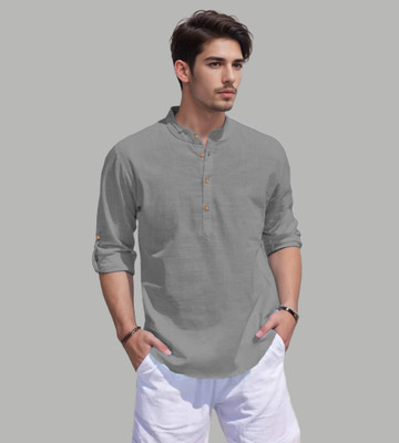 UNIFAV Men Solid Straight Kurta(Grey)