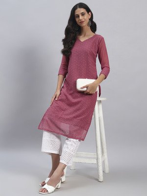 Umoly Women Chikan Embroidery Straight Kurta(Purple)