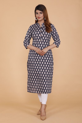 SN FASHION CRAFTS Women Printed Straight Kurta(Blue)