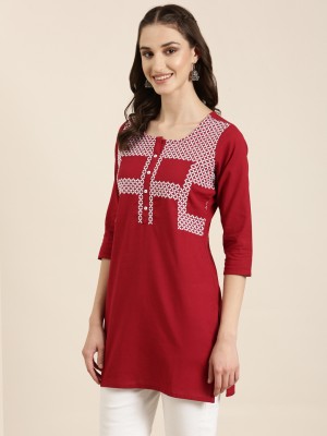 Showoff Women Embroidered Straight Kurta(Red, White)