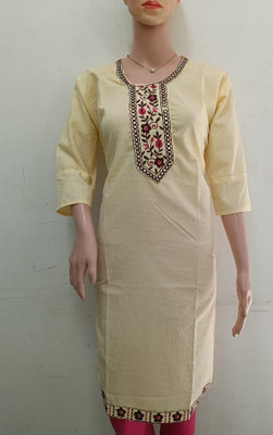 Josh Women Embroidered Straight Kurta(Beige)